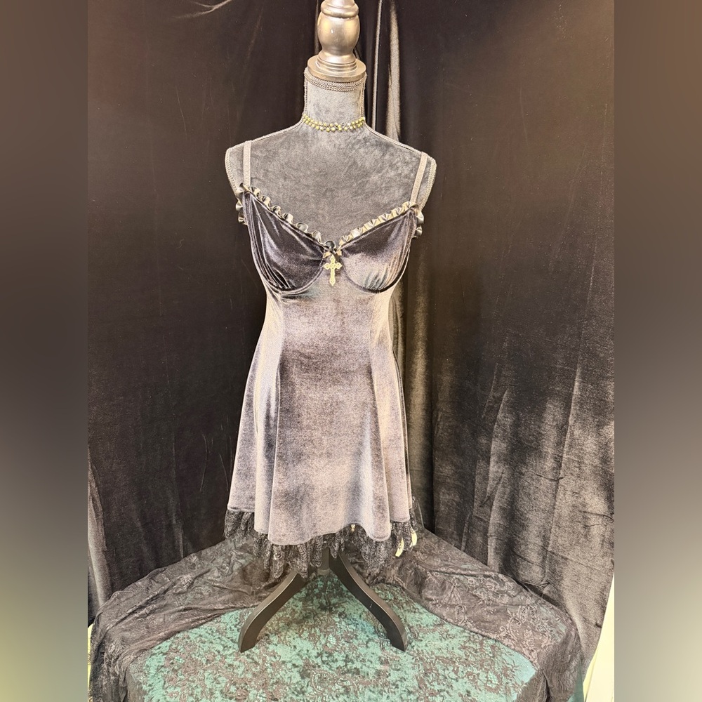 Dolls Kill Black Velvet Mini Dress